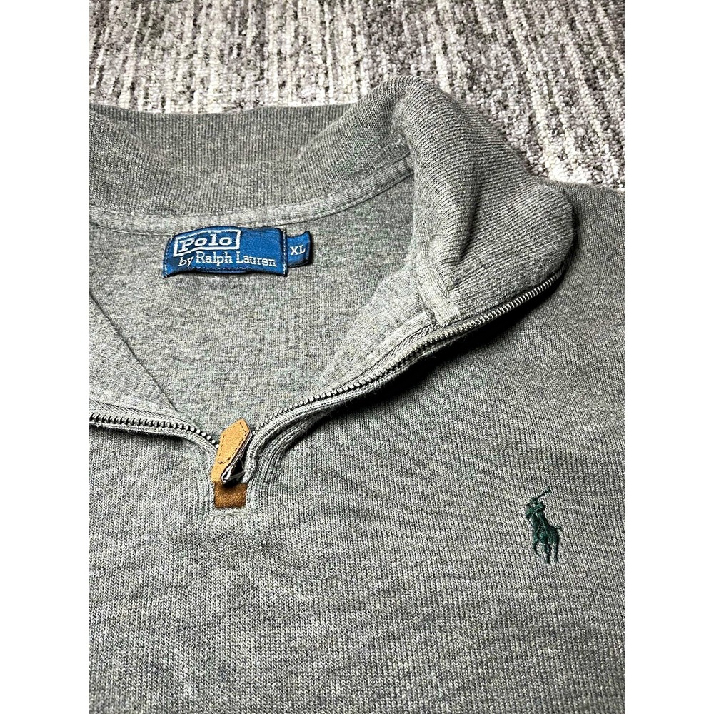 Polo Ralph Lauren Mens Gray Cotton Quarter Zip Mock Neck Sweater XL Logo Knit